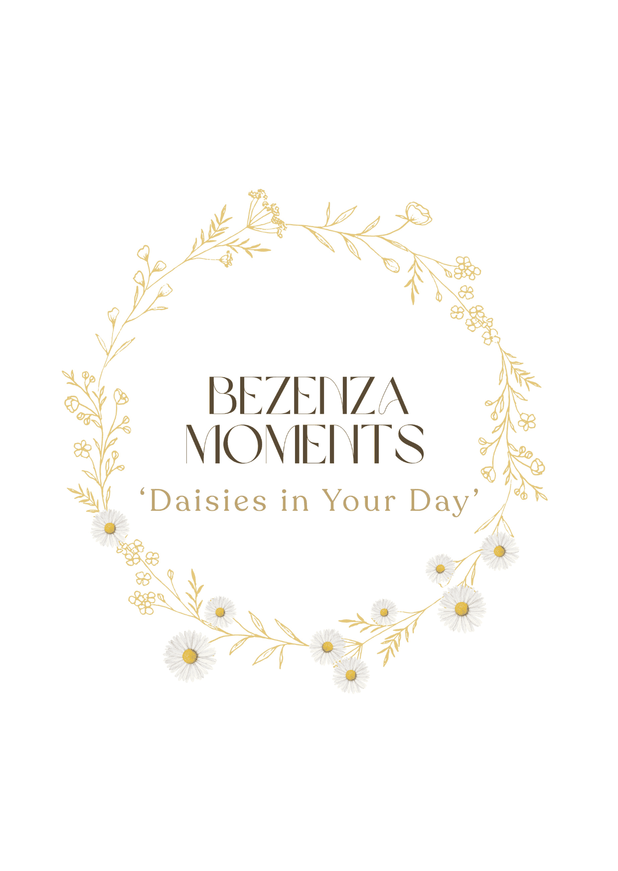 Vlindervormige bloemenkrans met witte madeliefjes en gouden details, symboliseert natuurlijke schoonheid en rust.